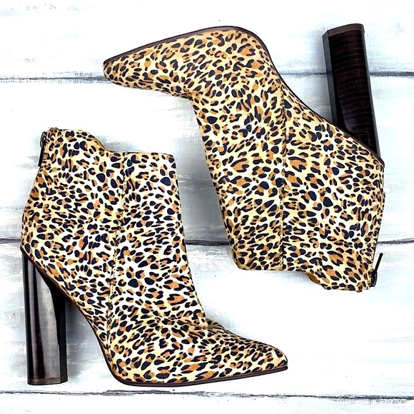 Qupid Pointed Toe Leopard Print Heeled Booties Chunky Block Heel Ankle Boot 5.5M - Picture 15 of 16